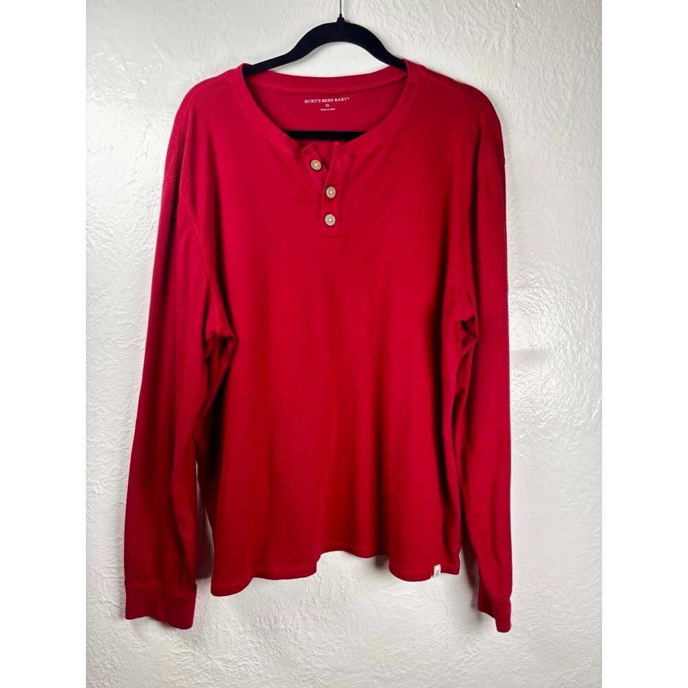 Burts Bees Baby Henley Top Womens XL Red Organic Cotton Sustainable Loungewear